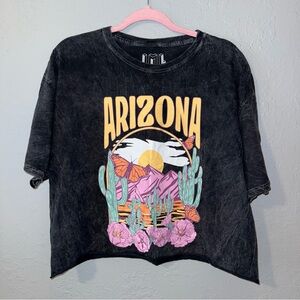 Arizona Graphic Black Acid Wash Crop Top XL